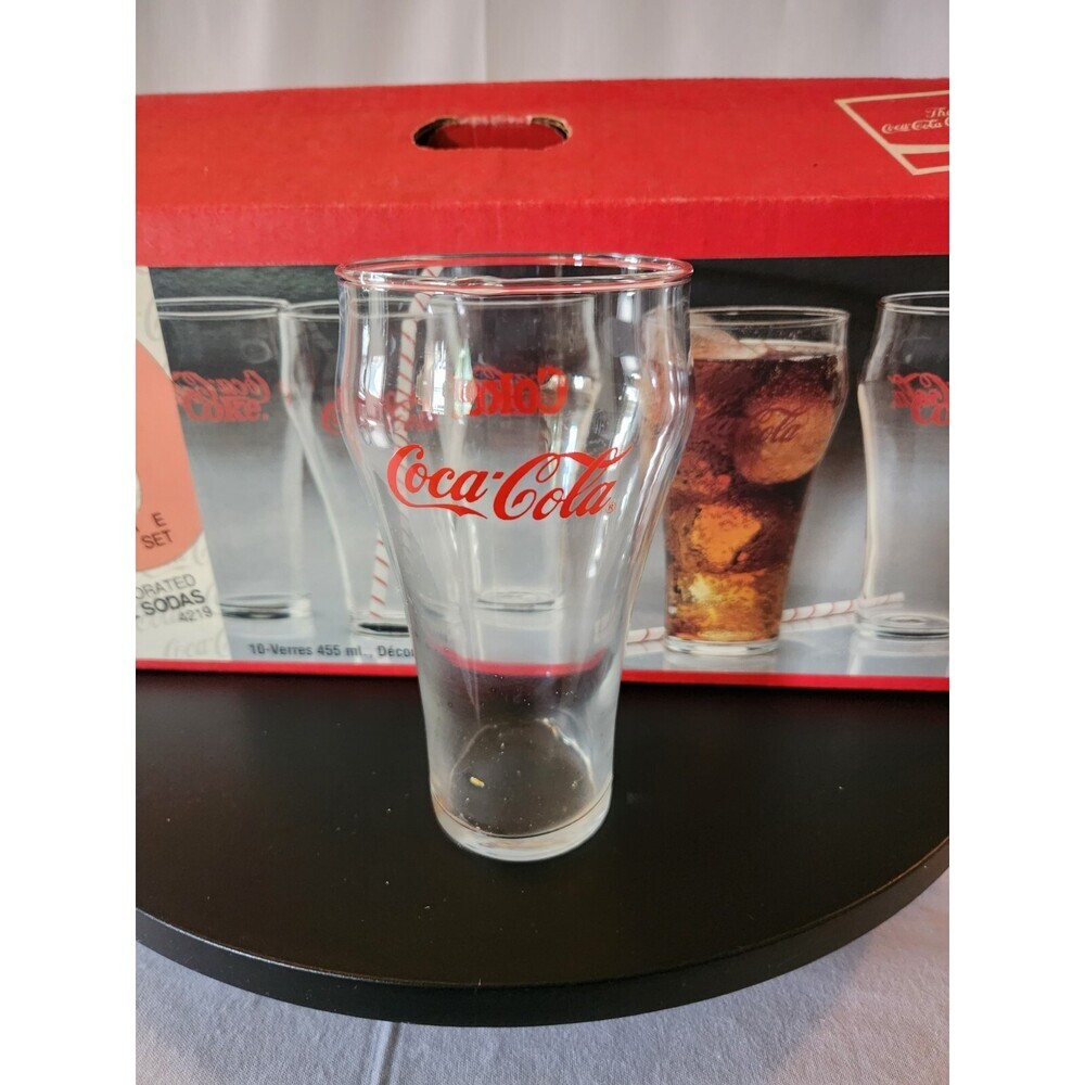 Vintage 10pc Coca Cola Drink ware set with box Indiana Glass Co. 1990
